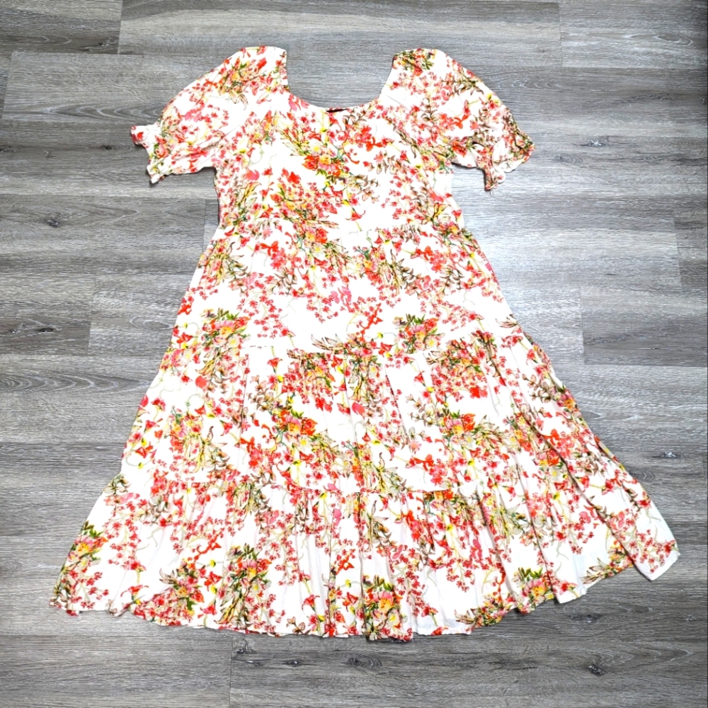 Indibelle Babydoll Dress Size XL Tiered Swing Puff Sleeve Girly Milkmaid Sweet